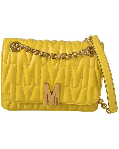 Moschino Logo Plaque Quilted Shoulder Bag - Yellow