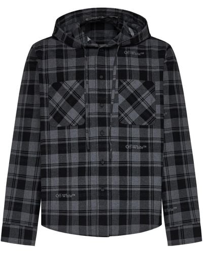 Off-White c/o Virgil Abloh Off- Checked Flannel Hooded Shirt - Gray