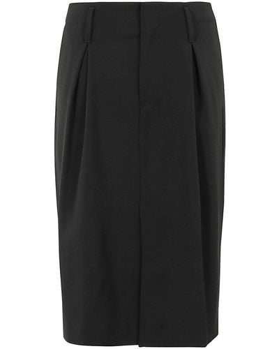 Ami Paris Paris Pleated Detail Midi Pencil Skirt - Black