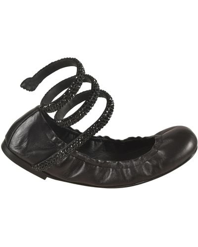 Rene Caovilla Studded Ankle Strap Ballerinas - Black