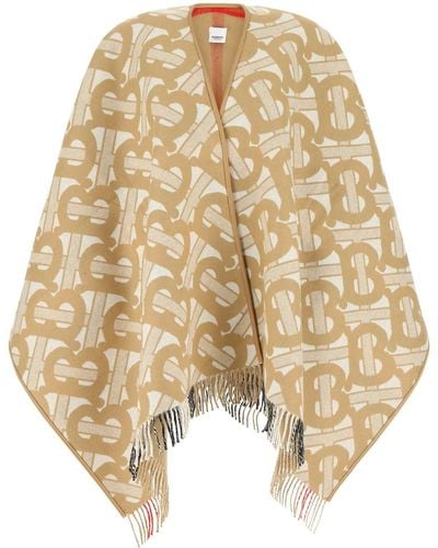 Burberry Embroidered Wool Blend Cape - Natural