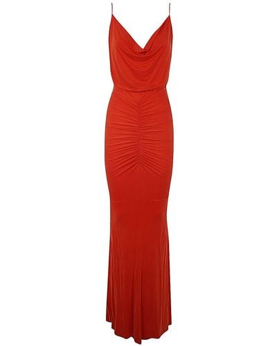 Elisabetta Franchi Long Dress With Drape - Red