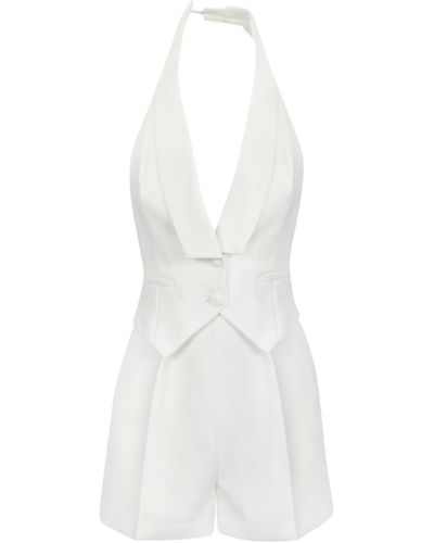 Elisabetta Franchi Short Crepe Jumpsuit With Vest - White