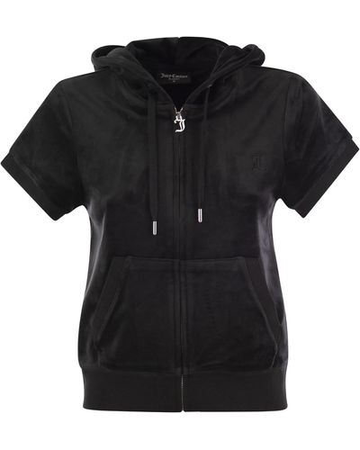 Juicy Couture Short-Sleeved Velvet Hoodie - Black
