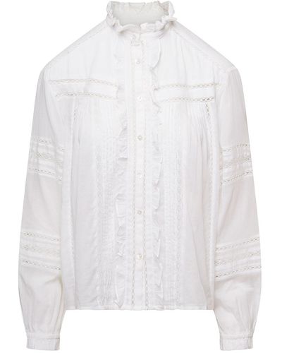 Isabel Marant Semi-sheer Shirt With Mock Neck In Cotton Woman - White