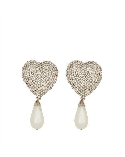 Alessandra Rich Crystal Heart Earrings - White