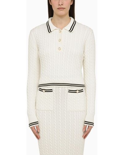 Alessandra Rich Cable-Knit Polo Shirt - White