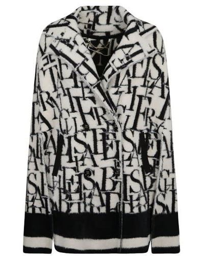 Elisabetta Franchi Double-breasted Cape With Lettering Design - Black