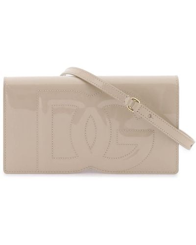 Dolce & Gabbana Mini 'dg Logo' Bag In Patent Leather - Natural
