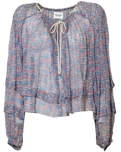Isabel Marant Floral-printed Tie-neck Layered Blouse - Purple