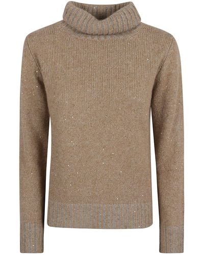 Fabiana Filippi Embellished Turtleneck Rib Sweater - Brown