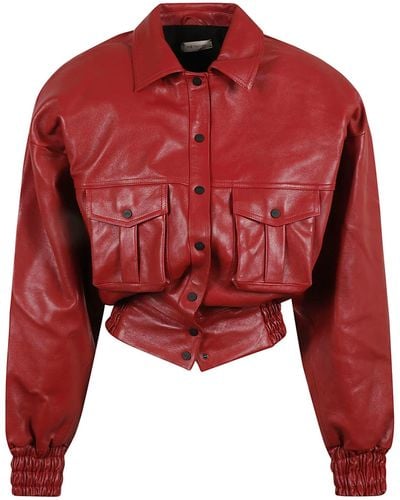 The Mannei Cropped Leather Jacket - Red