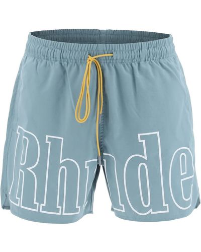 Rhude Logo Print Swim Trunks - Blue