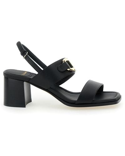 Ferragamo 'ornamento Gancini' Black Sandals In Leather Woman - White