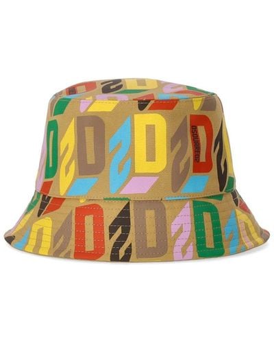 DSquared² Logo Printed Wide Brim Bucket Hat - Green