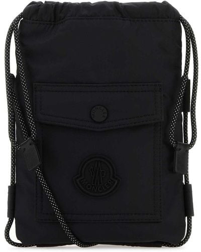 Moncler Logo Patch Drawstring Crossbody Bag - Black