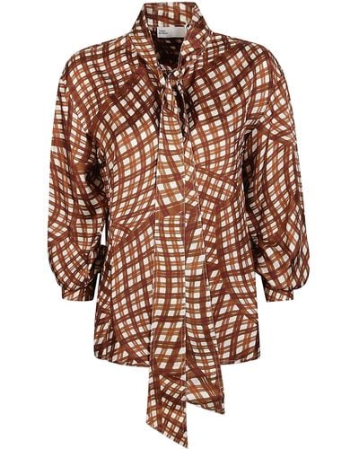 Tory Burch Bow Printed Blouse - Brown