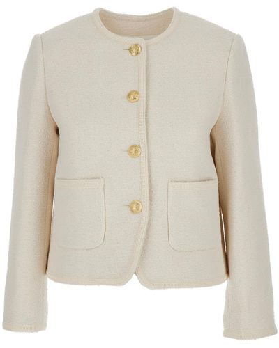 DUNST Ivory Crew Neck Jacket With Buttons - White