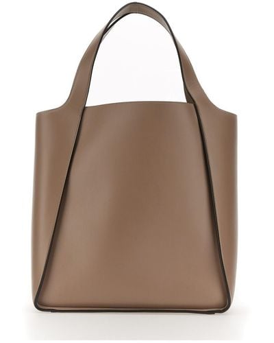 Stella McCartney Square Tote Bag With Logo - Brown