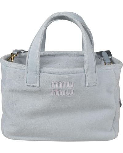 Miu Miu Logo Embossed Top Handle Shopper Bag - Gray