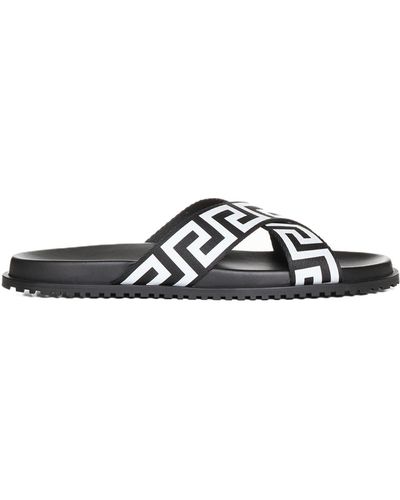 Versace Greca Fabric And Leather Slides - White