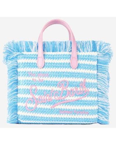 Mc2 Saint Barth Mini Vanity Straw Bag With Embroidery And Stripes - Blue