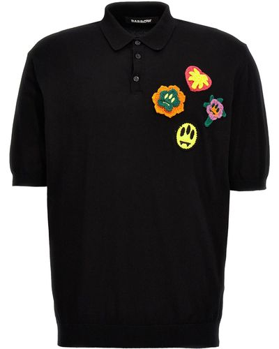 Barrow Crochet Embroidery Polo Shirt - Black