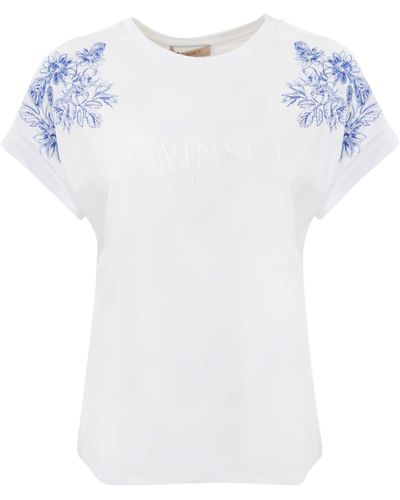 Twin Set T-Shirt With Floral Embroidery - White