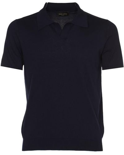 Roberto Collina Plain Ribbed Polo Shirt - Blue