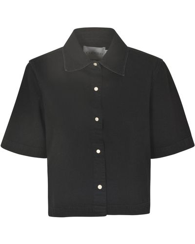 Closed Short-Sleeved Plain Cropped Shirt - Black