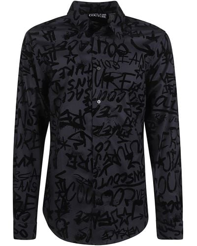 Versace Graffiti Flock Print Shirt - Black