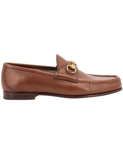 Gucci Leather Stitched Profile Loafers - Brown
