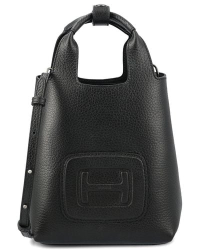 Hogan Logo Embossed H-bag Mini Shopping Bag - Black