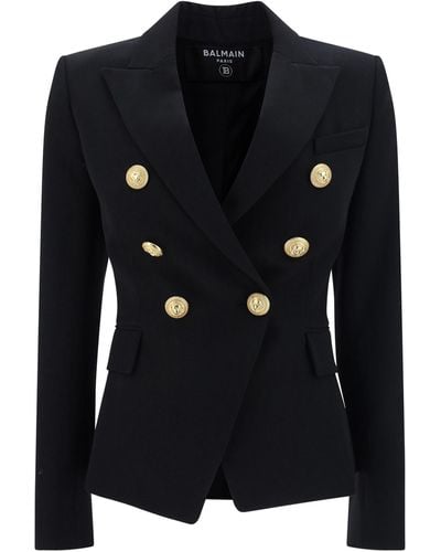 Balmain Double Breasted 6 Buttons Wool Jacket In Black