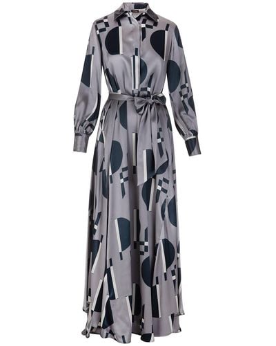 Kiton Long Grey Dress With All-over Pattern In Contrast