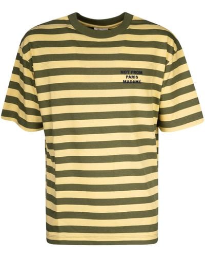 Drole de Monsieur Stripe Slogan T-Shirt - Yellow