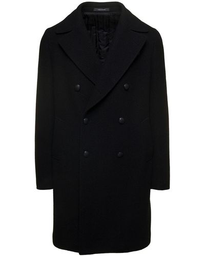 Tagliatore Black Double-breasted Coat With Buttons In Casentino Wool Man
