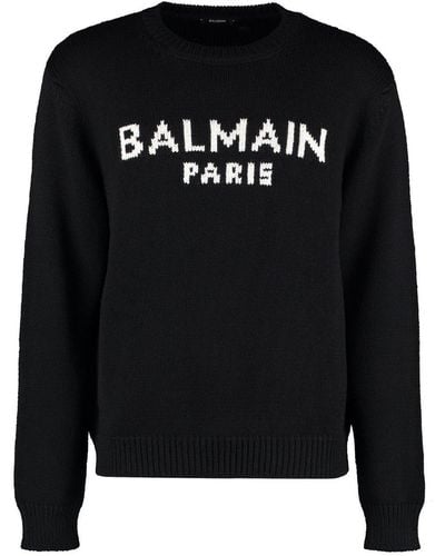 Balmain Logo-intarsia Wool-blend Sweater - Black