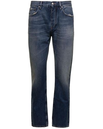 Burberry Harison Blue Five-pocket Straight Jeans With Logo Patch In Cotton Denim