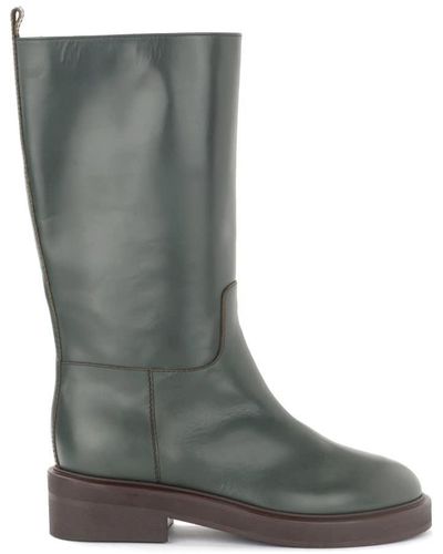 Via Roma 15 Boots In Olive Coloured Leather - Multicolor