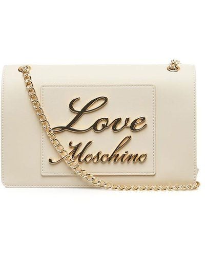 Moschino Logo Lettering Chain Linked Shoulder Bag - Natural