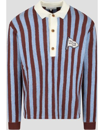 Maison Kitsuné Striped Comfort Polo Shirt - Blue
