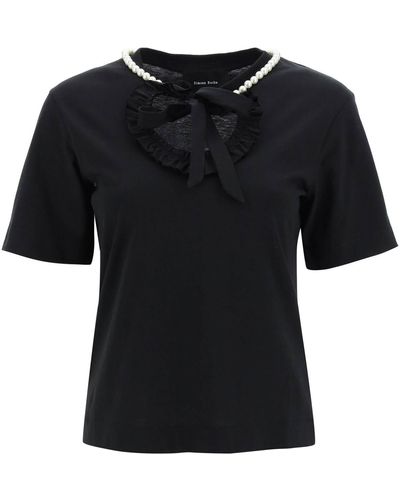 Simone Rocha T-shirt With Heart-shaped Cut-out And Pearls - Black