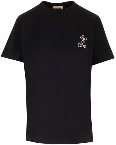 Chloé T-Shirt With Embroidered Logo - Black
