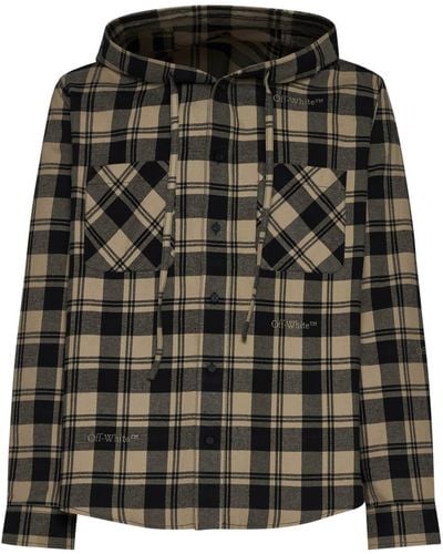 Off-White c/o Virgil Abloh Check Flannel Hooded Shirt - Black
