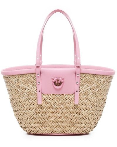 Pinko Love Summer Logo Detailed Tote Bag - Pink
