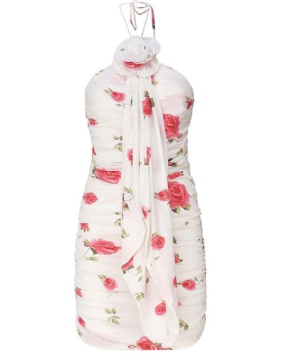 Magda Butrym Wrap Dress With Ruched Floral Applique And Cream Print - Pink