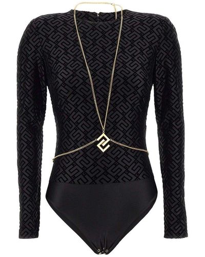 Elisabetta Franchi Black Monogram Bodysuit With Jewel