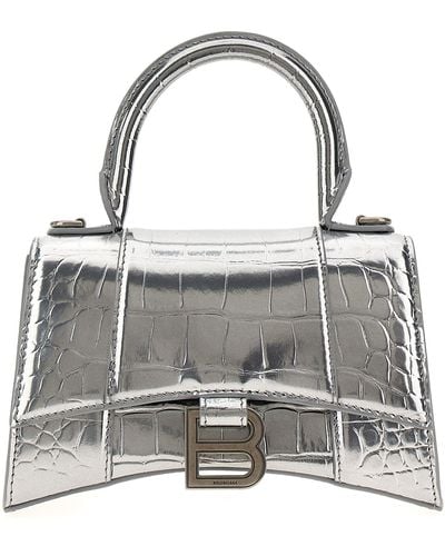 Balenciaga Hourglass Xs Hand Bags Silver - Gray