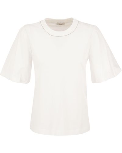 Peserico Crew-neck T-shirt With Balloon Sleeves - White
